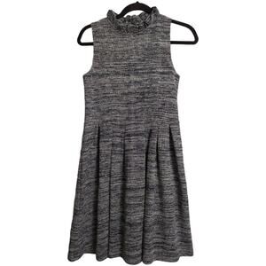 Ganni Anthropologie Grey Tweed Sleeveless Ruffle Neck Fit Flare Dress Size S